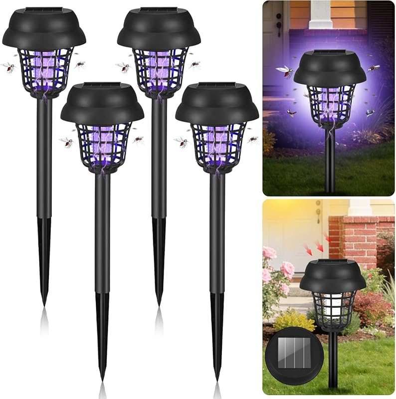 4 Pack Solar Bug Zapper Outdoor: Waterproof Patio, Auto On/Off, Yard/G
