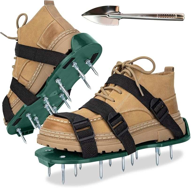 Green One-Size-Fits-All Lawn Aerator Shoes with Adjustable Strap and H
