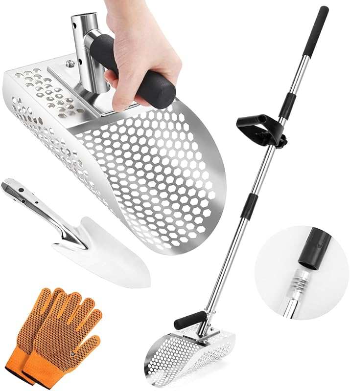 Long Handle Stainless Steel Sand Scoop for Metal Detecting – Adjustabl