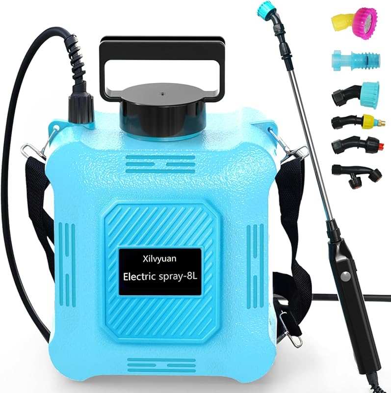 2 Gallon Battery Powered Garden Sprayer: USB Rechargeable, 6 Mist Nozz