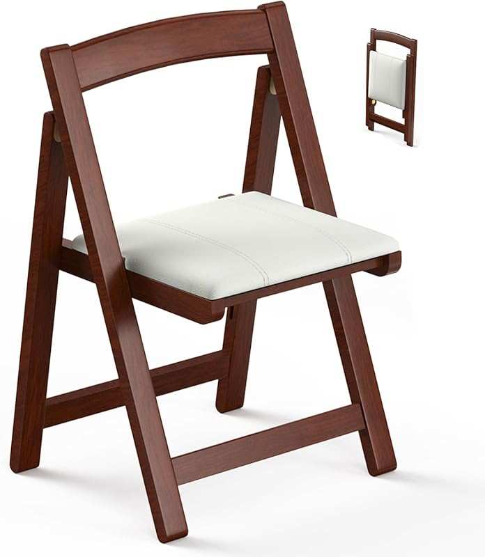 1pc Wooden Folding Chairs with Cushion, Stackable Portable for Outdoor