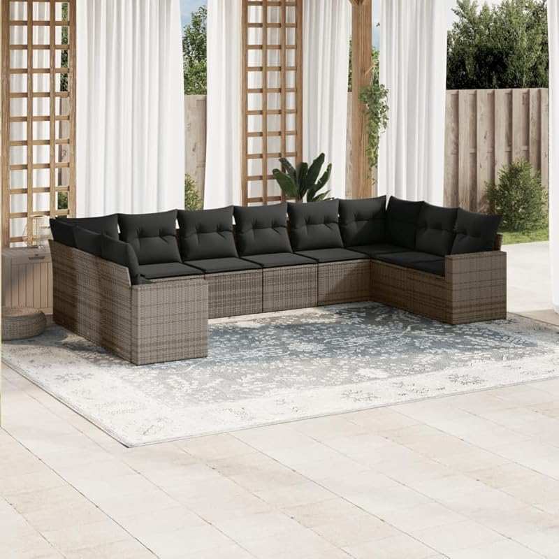 10-Piece Grey All-Weather PE Rattan Modular Outdoor Sectional Sofa Set