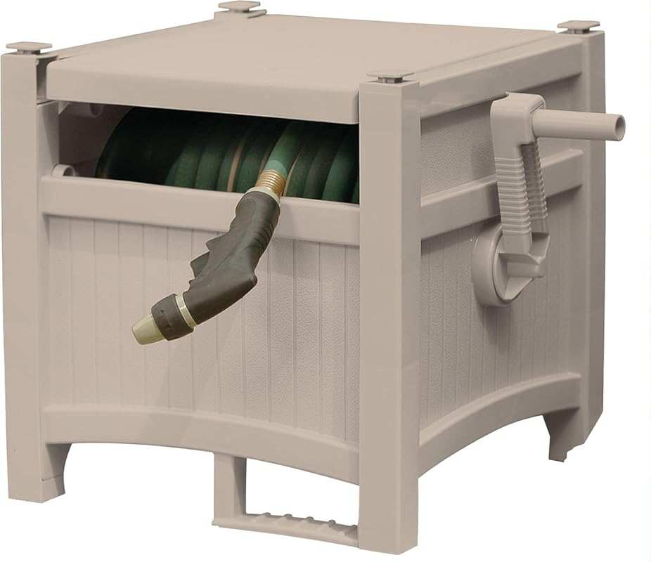 Compact Suncast Retracting Hose Reel for 100ft Hoses, Light Taupe Hide