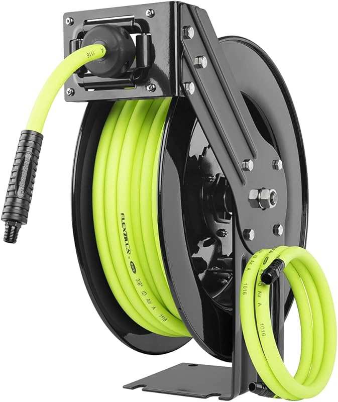 Flexzilla Open Face Retractable Air Hose Reel, 50ft Hybrid ZillaGreen Lightweight Design
