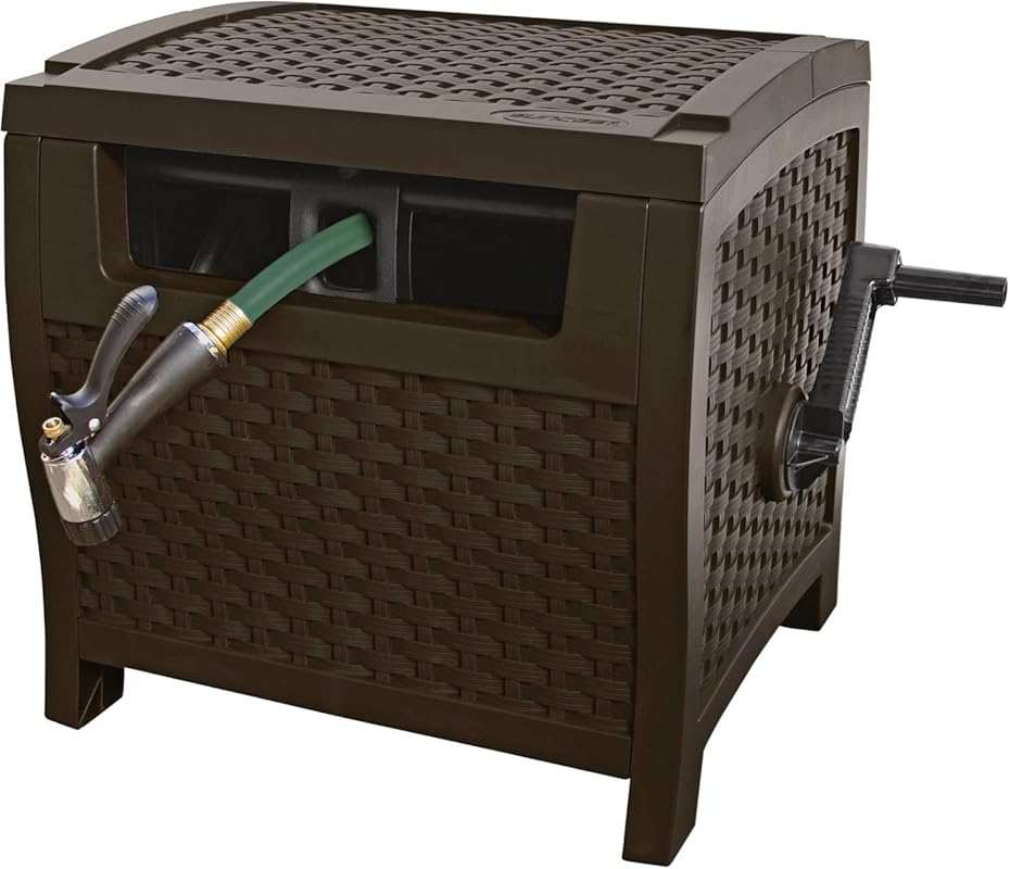 Suncast Wicker Style Hose Hideaway, 175-Ft Capacity, Java & Mocha Brow