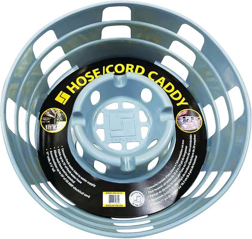 Compact RV Hose and Cord Caddy for Campers, Holds 75' Fresh Water Hose