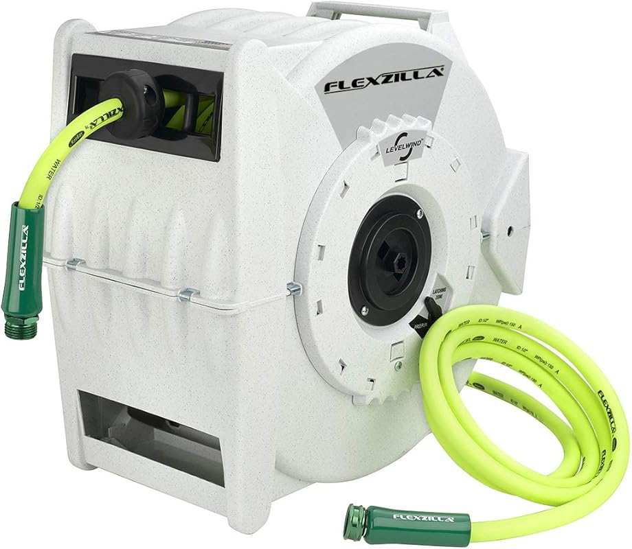 Flexzilla Pro Retractable Water Hose Reel, 70ft Hybrid ZillaGreen with Auto Rewind System