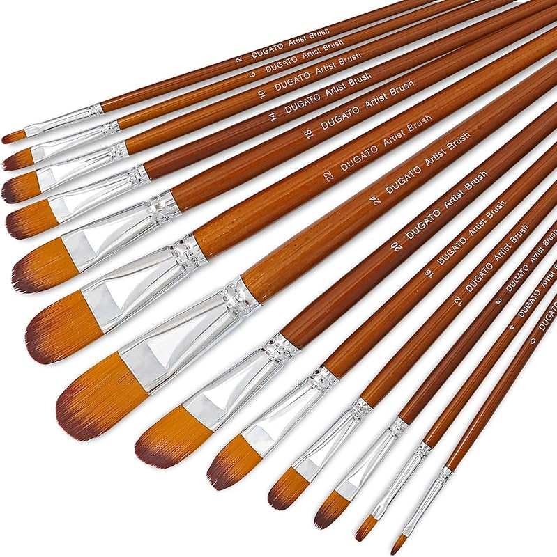 DUGATO 13-Piece Artist Filbert Paint Brush Set for Acrylic, Oil, and W