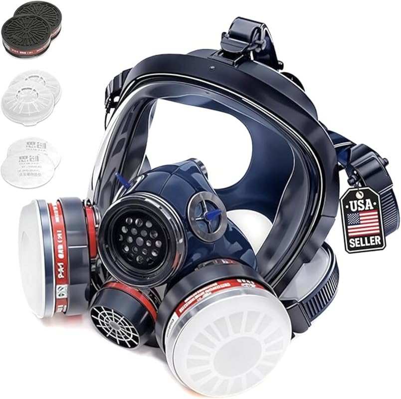 Full Face Organic Vapor Respirator with Eye Shield, Anti-Fog Lens, and