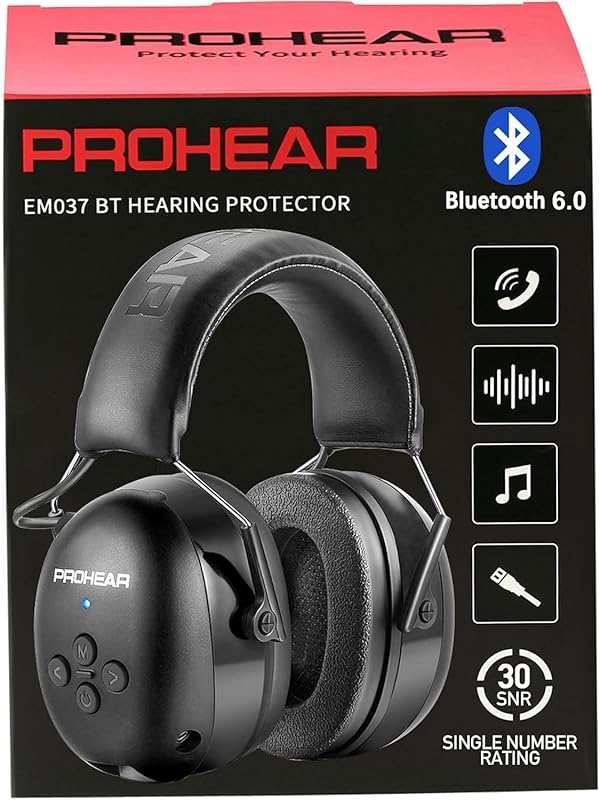 PROHEAR 037 Bluetooth 6.0 Rechargeable Hearing Protection Earmuffs, 30