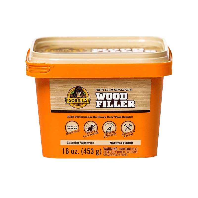 Gorilla All Purpose Wood Filler Natural Finish 16oz Tub Water Resistan