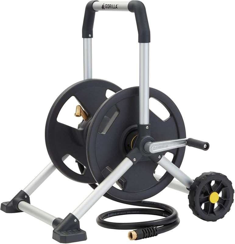 Gorilla 200’ Aluminum Zero-Rust Upright Hose Reel for Durable Outdoor 