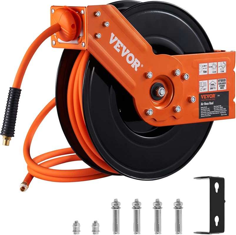 VEVOR Retractable Air Hose Reel, 3/8 IN x 50 FT Hybrid Air Hose Max 30