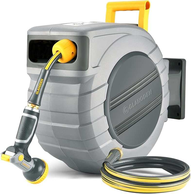 GLAHODEN 5/8 in x 100 ft UV Resistant Heavy Duty Retractable Hose Reel