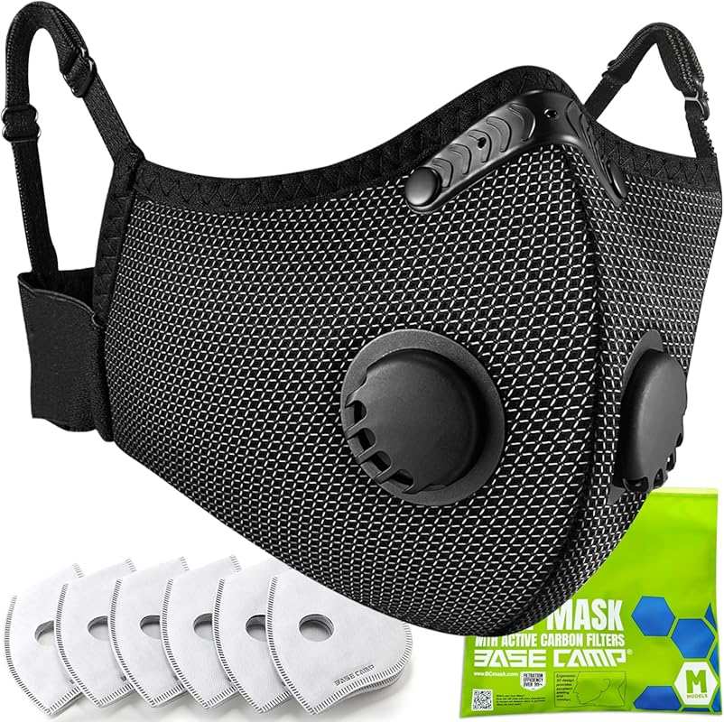 BASE CAMP M Plus Upgrade Dust Mask: Reusable Respirator with 6 Carbon 