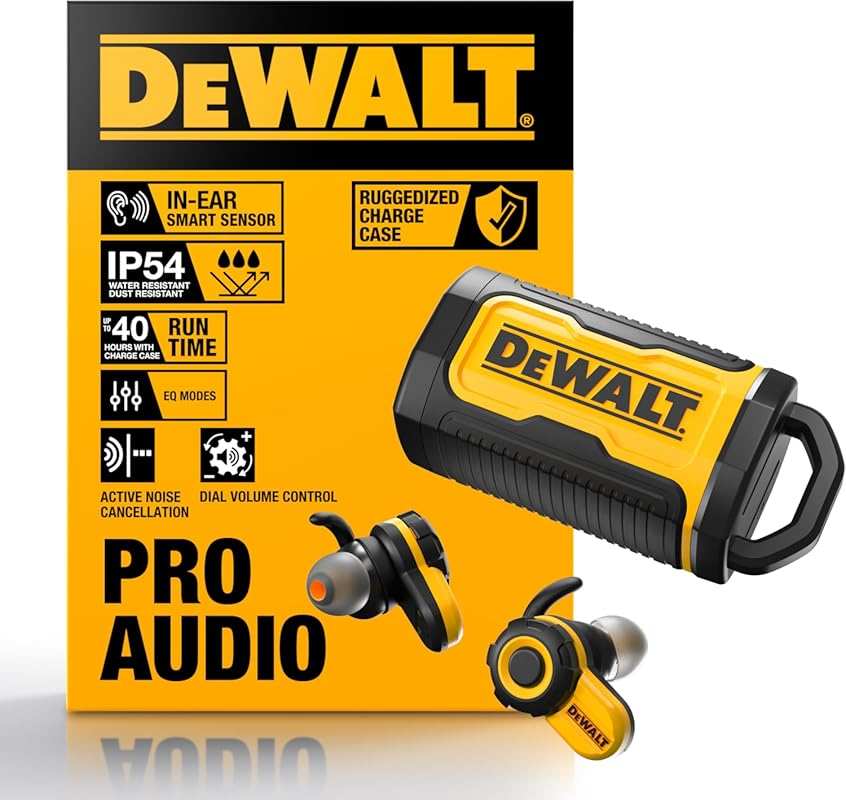 DEWALT Jobsite Pro X2 ANC Bluetooth Earbuds: True Wireless Active Nois