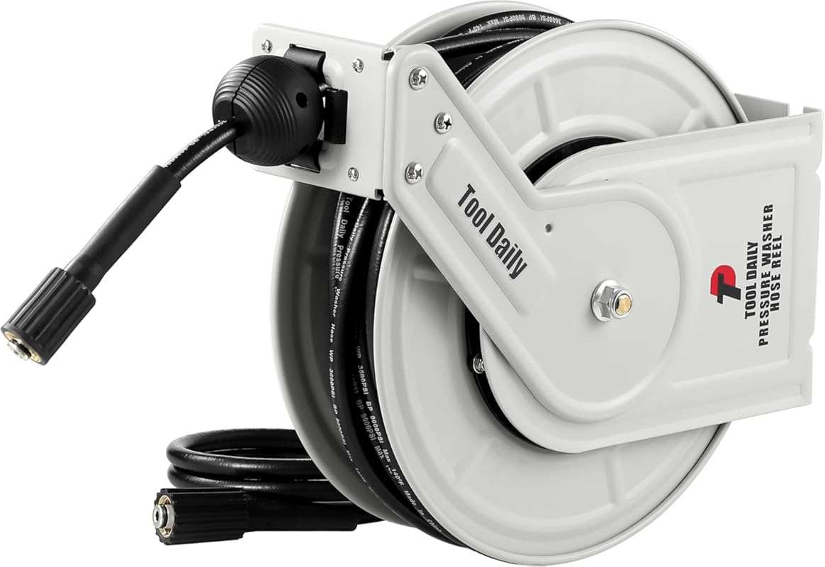 Tool Daily 60FT Auto-Rewind Retractable Hose Reel, 3600 PSI Heavy Duty