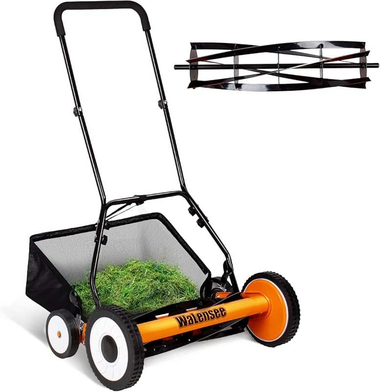 Walensee 18-Inch 5-Blade Manual Reel Mower with Grass Catcher and 9-Po