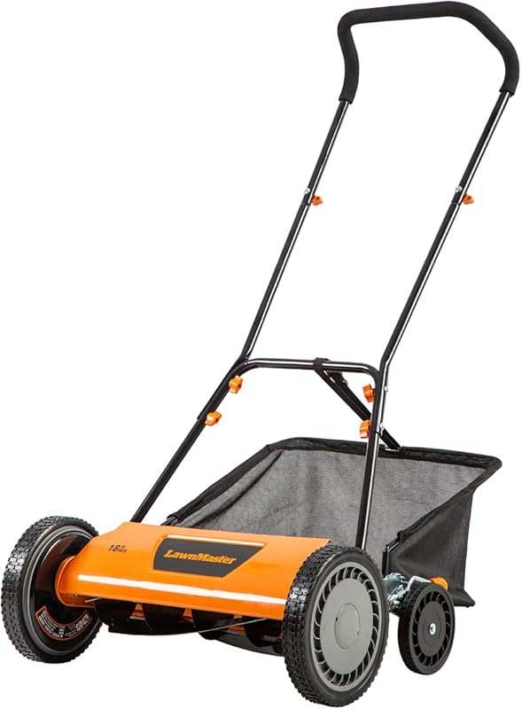 LawnMaster LMRM1801 18-Inch 5-Blade Push Reel Lawn Mower for Manual Trimming