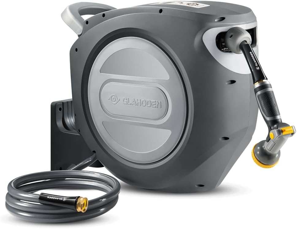 GLAHODEN 5/8 in x 100 ft UV Resistant Retractable Hose Reel with Brass