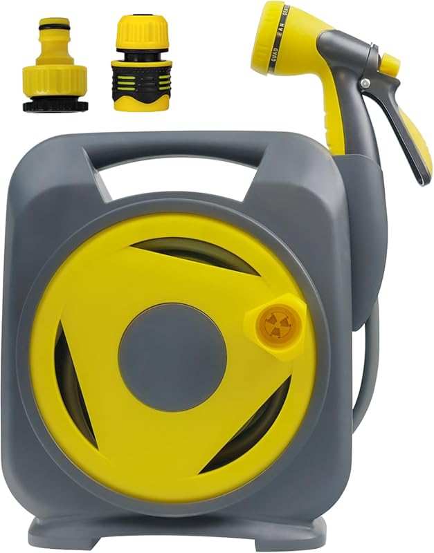 Expandable Garden Hose with Reel, 8-Pattern Nozzle, Anti-Leak Design f