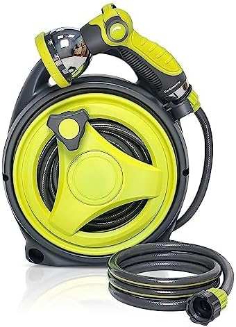 YASHINE 50ft Retractable Garden Hose Reel with 10-Pattern Spray Nozzle