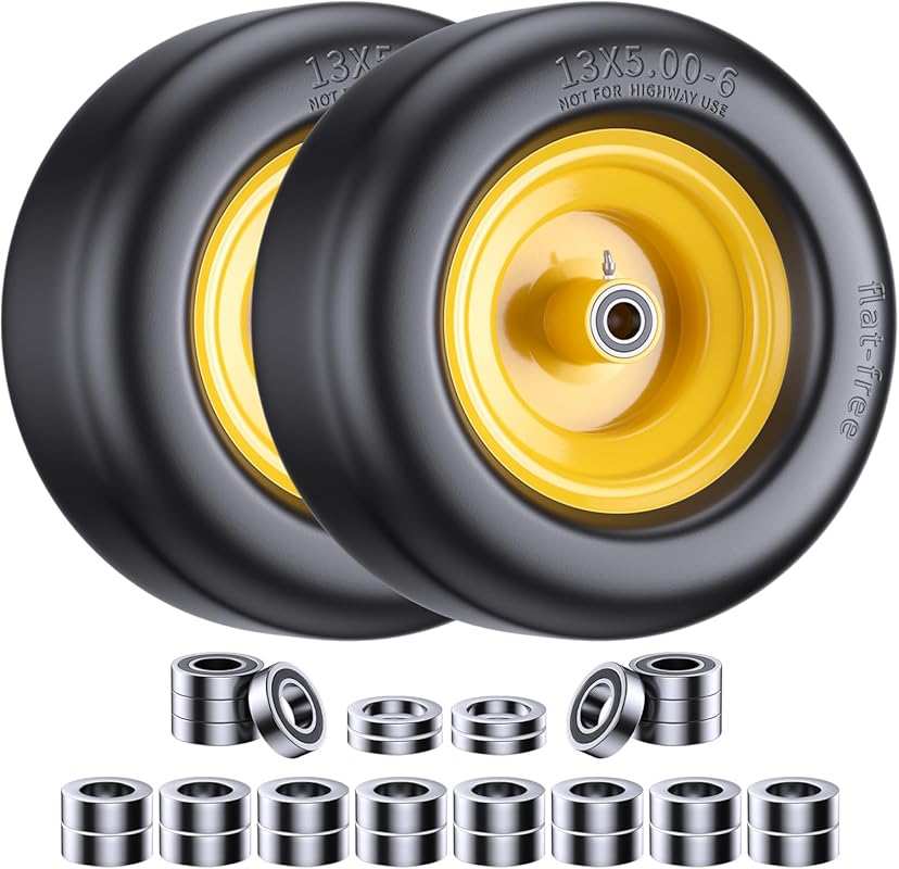 13x5.00-6 Flat-Free Lawn Mower Tire 2-Pack, Solid Rubber, 550 lbs Capa