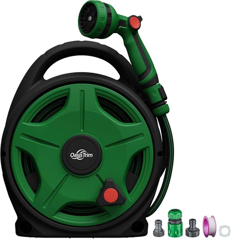 50ft Retractable Garden Hose Reel with 10-Pattern Sprayer, Heavy Duty 