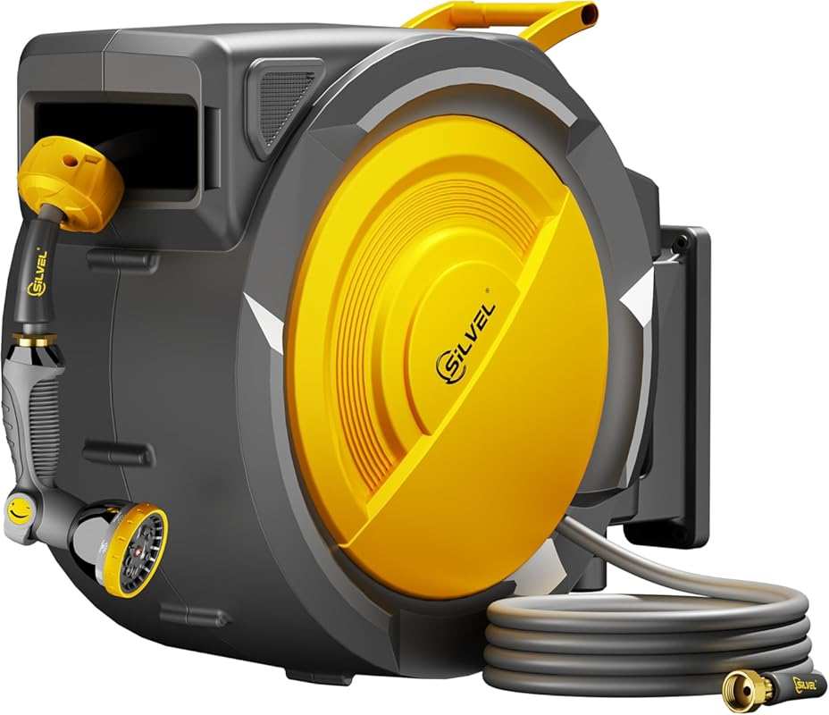 Heavy Duty Retractable Hose Reel 150FT with UV Resistance & 10-Pattern Nozzle
