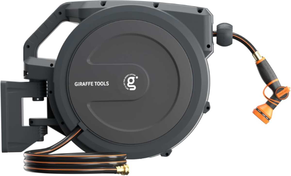Wall Mounted Retractable Garden Hose Reel with Automatic Rewind & Lock