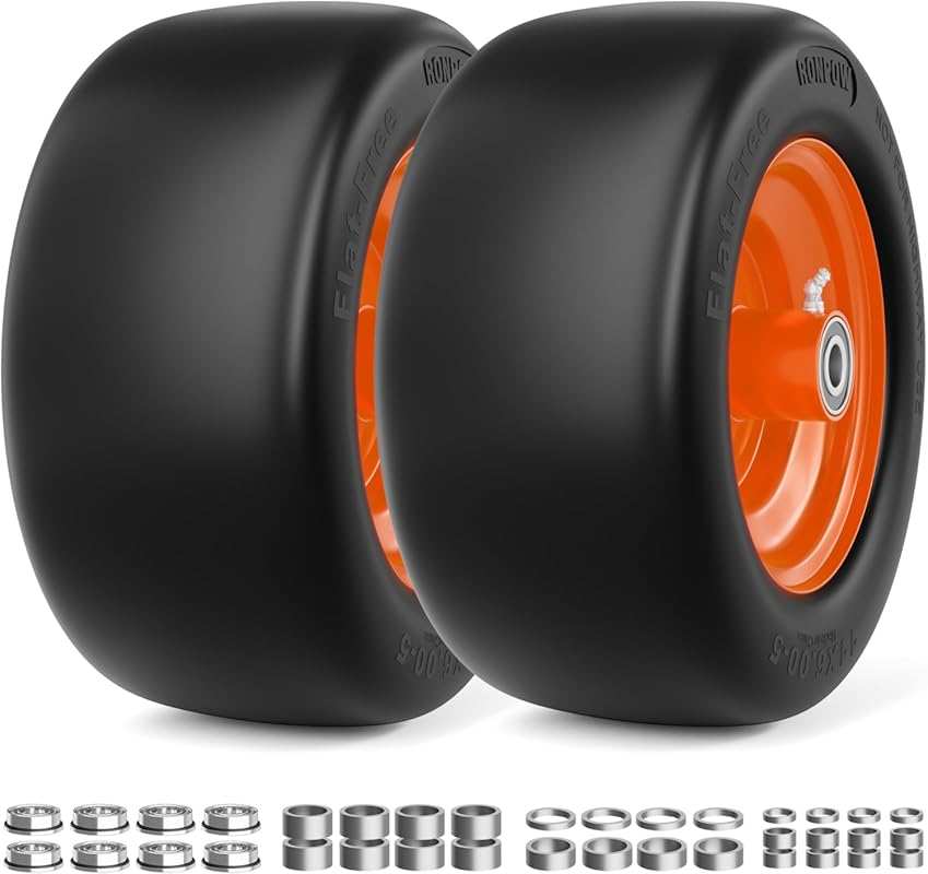 RONPOW 11x6.00-5 Flat Free Lawn Mower Tire & Wheel Set, 2-Pack Orange
