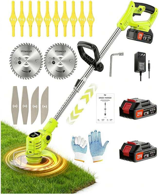 Powerful 21V Cordless Weed Wacker Stringless Trimmer with 2x 2.0Ah Bat