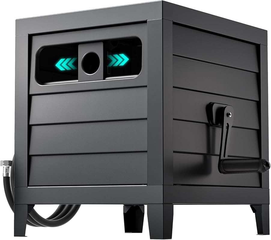 Heavy Duty 150ft Metal Hose Storage Deck Box with Hose Guide & Leak-Pr