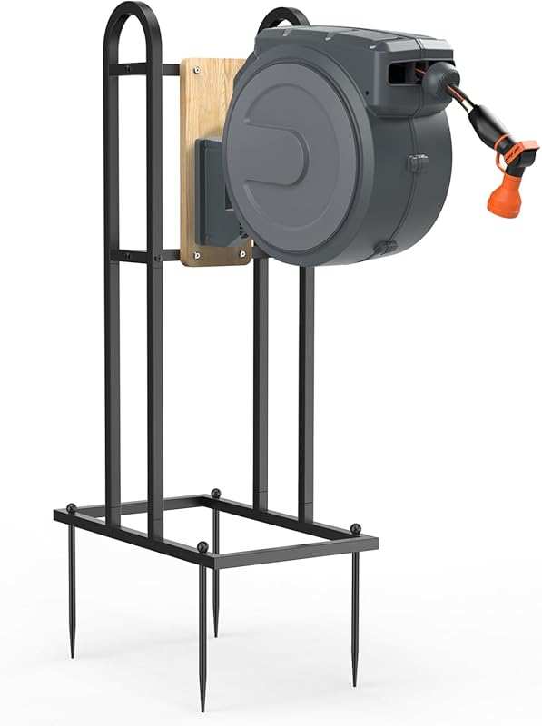 No-Wall-Damaged Retractable Hose Reel Stand, Freestanding Hose Holder 