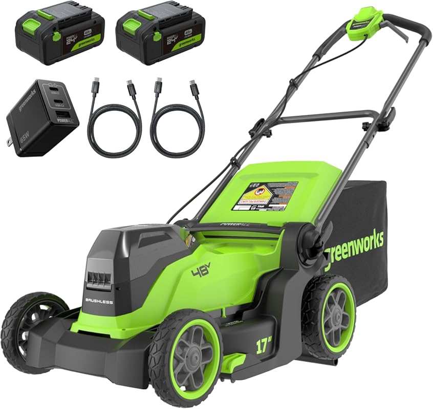 Greenworks 48V 17-Inch Brushless Push Lawn Mower with Two 4.0Ah Batter