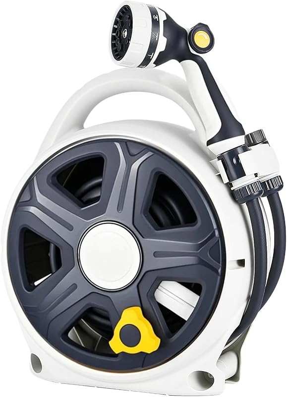 Retractable Garden Hose Reel, 1/2” x 60ft with 10-Pattern Nozzle for G