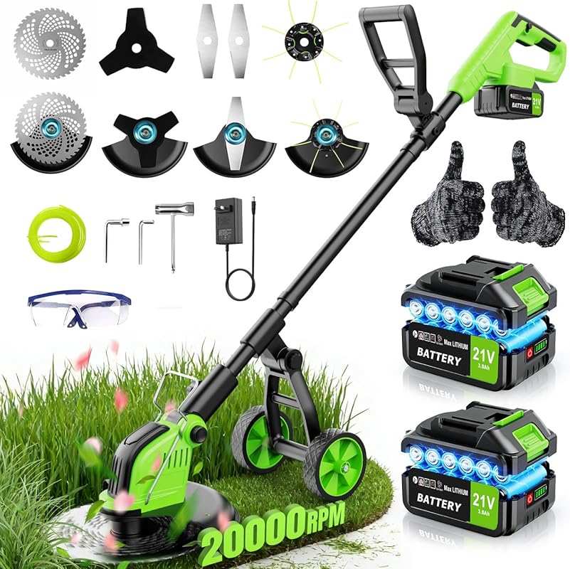 20,000RPM 800W Cordless Electric Weed Wacker with Wheels & 4Ah Batteri