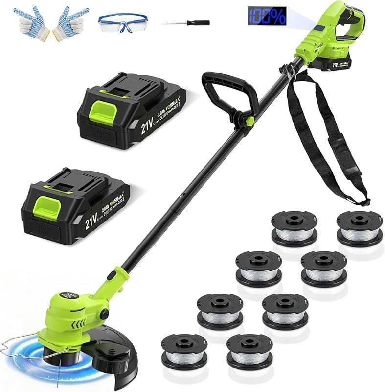 21V Cordless Weed Eater String Trimmer: 2-in-1 Electric Wacker, Wheele
