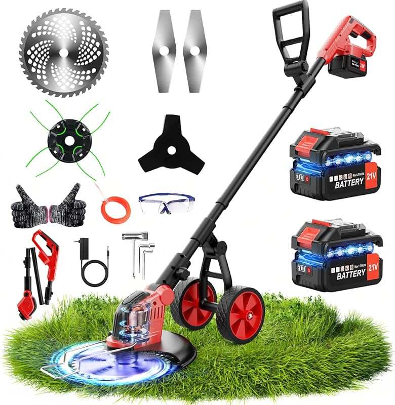 6000mAh 4-in-1 Wheeled Electric Weed Eater, Brushless Cordless Trimmer