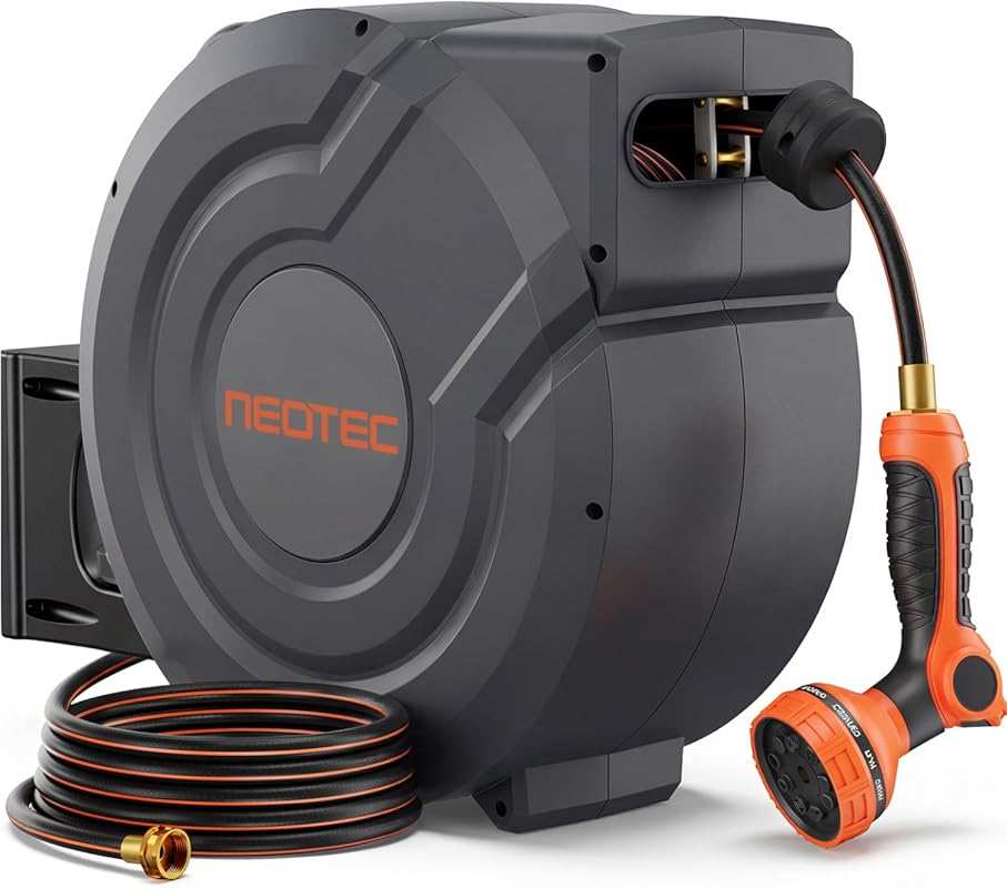 Upgraded 100ft Retractable Garden Hose Reel with Any-Length Lock, 9-Pa