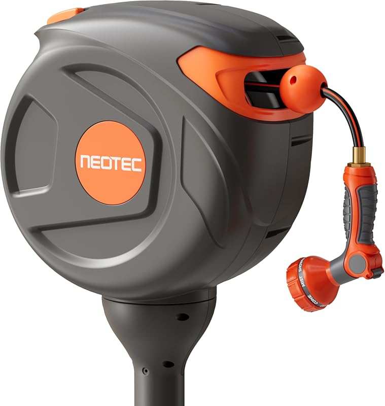 Retractable Garden Hose Reel with 360° Swivel, 82ft, Freestanding, No-