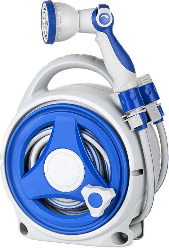 50FT Retractable Hose Reel with 10-Pattern Spray Nozzle for Garden, Fl