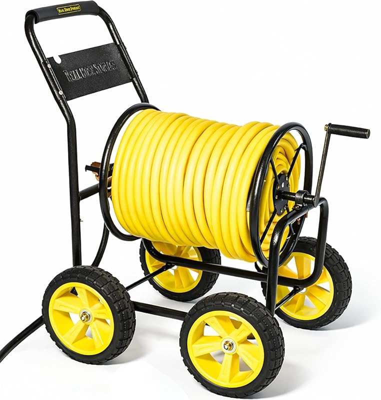 Heavy Duty Metal Garden Hose Reel Cart with Wheels, 250Ft Hose Capacit
