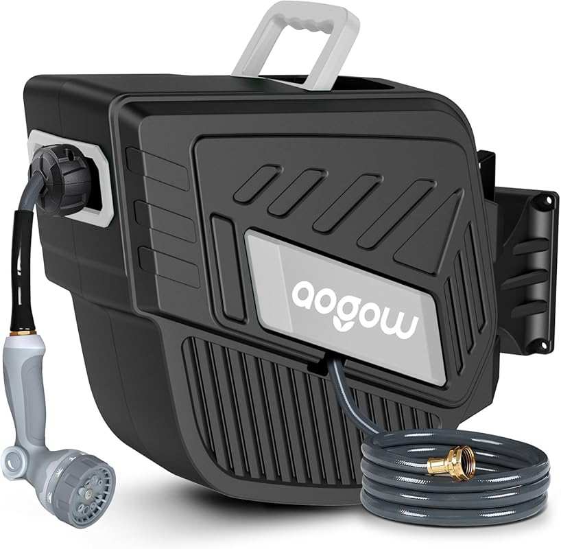 Wall Mount Retractable Hose Reel with Brass Fittings, Slow Auto Rewind