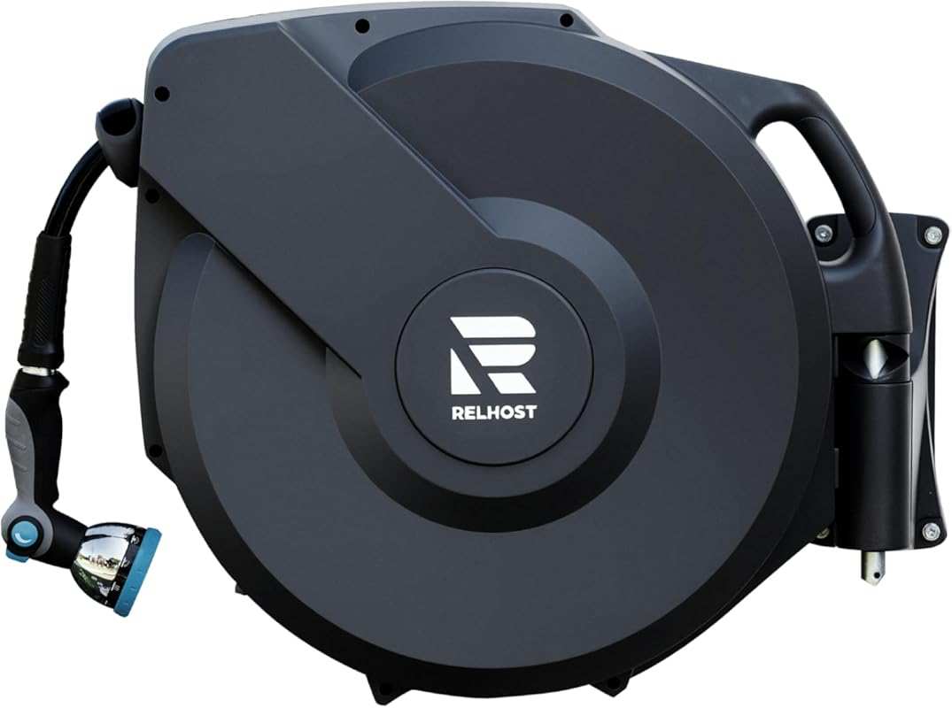 Heavy Duty Retractable Garden Hose Reel with Auto Rewind, 150ft, Any-Length Lock & 180° Swivel