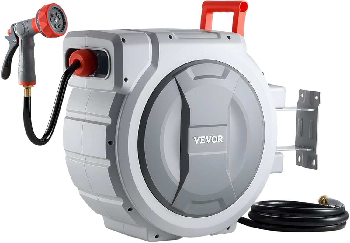 VEVOR 130ft Retractable Garden Hose Reel with 9-Function Nozzle and 18