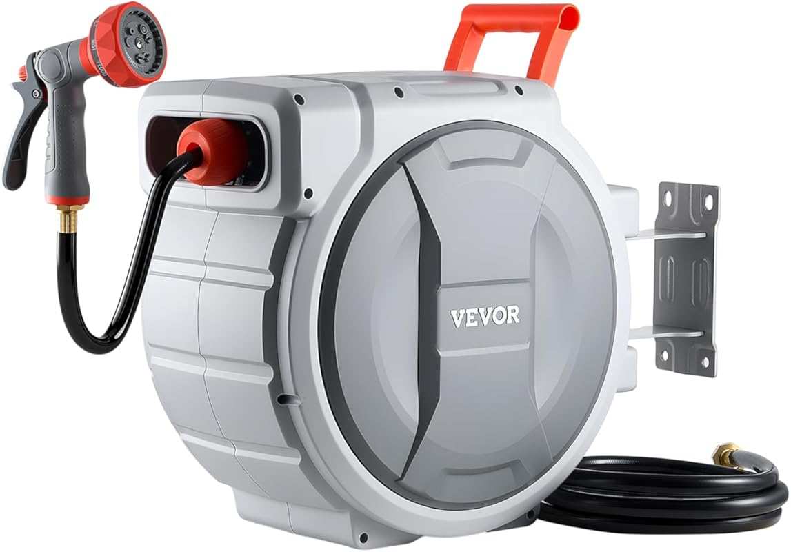 VEVOR Retractable Garden Hose Reel 100 ft with 9-Function Sprayer, Any