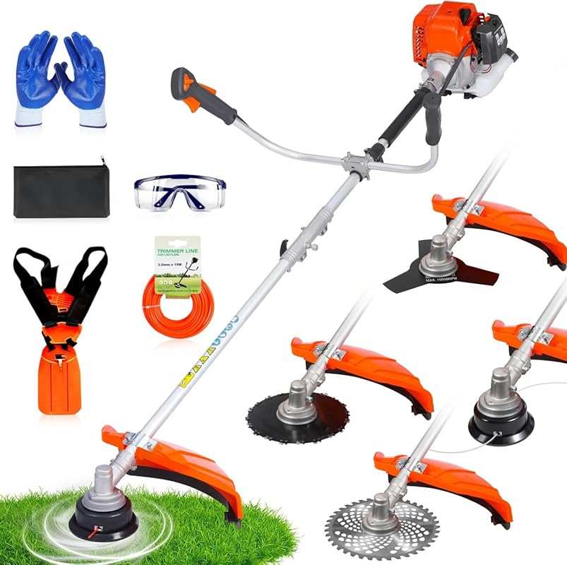 52cc 4-in-1 Gas Brush Cutter: Heavy-Duty Weed Eater with Metal Blade, 