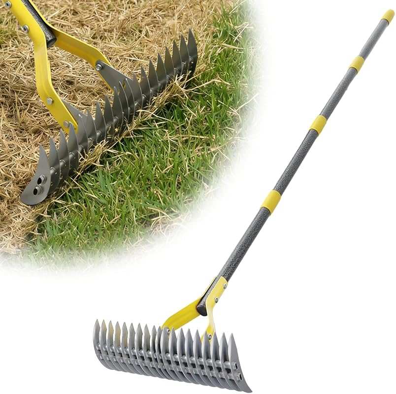 Heavy Duty 19-Tine Dual-Action Dethatcher Rake for Artificial Grass & 