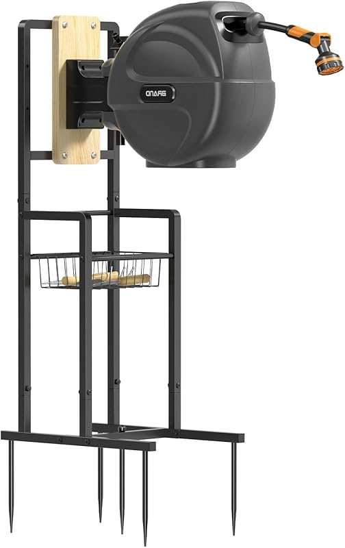 Freestanding Retractable Hose Reel Stand with Mounting Brackets, No Wa